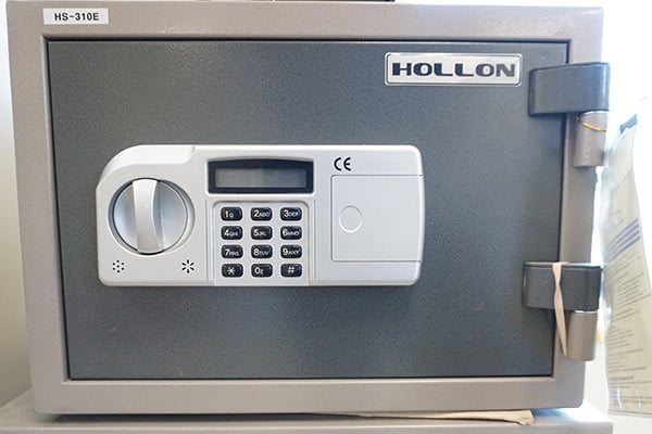 image of a small safe with a digital combination lock